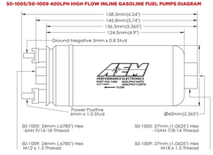 AEM 400LPH (Metric) Inline High Flow Fuel Pump M18x1.5 Inlet - M12x1.5 Outlet