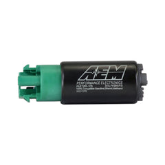 AEM 340LPH E85-Compatible High Flow In-Tank Fuel Pump 65mm Body w/Hooks - Offset Inlet/340LPH@40psi/Not application specific