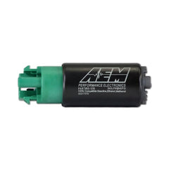 AEM 340LPH E85-Compatible High Flow In-Tank Fuel Pump 65mm Body w/Hooks - Offset Inlet/340LPH@40psi/Not application specific