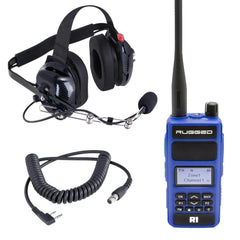Rugged Crew Chief - H42 Spotter Headset and Rugged Handheld Radio Package - Single Radio / R1 Business Band Handheld - Digital and Analog / Blue