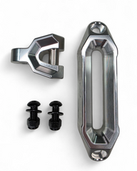 6061 billet aluminum construction detail on EOD winch fairlead and hook, clear finish
