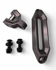 6061 billet aluminum construction detail on EOD winch fairlead and hook, gunmetal finish