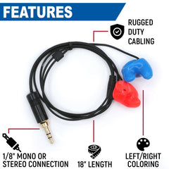 Rugged Challenger Semi-Custom Molded Ear Bud Speakers with 1/8 Plug - Mono