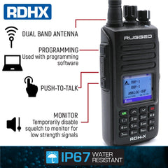 Rugged WATERPROOF - Rugged RDH-X - Business Band Two Way Handheld Radio - Digital and Analog - Black