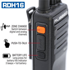 Rugged RDH16 - Business Band Two Way Handheld Radio - Digital and Analog - UHF / Black