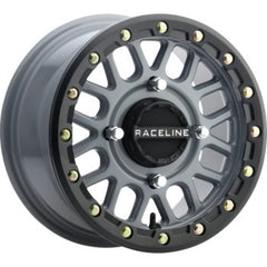 Raceline A93SG Podium 14x7in/4x137 BP/38mm Offset/110.18mm Bore - Grey & Black Ring Beadlock Wheel A93SG-47037+38