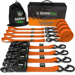 Rhino USA Heavy Duty Ratchet Tie-Down 4-Pack (Orange) 1.6In X 8Ft HDKIT-4PK-ORG
