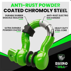 Rhino USA 3/4In D-Ring Shackle Set (2-Pack)(Green) RNO-GRN-SHACKLES