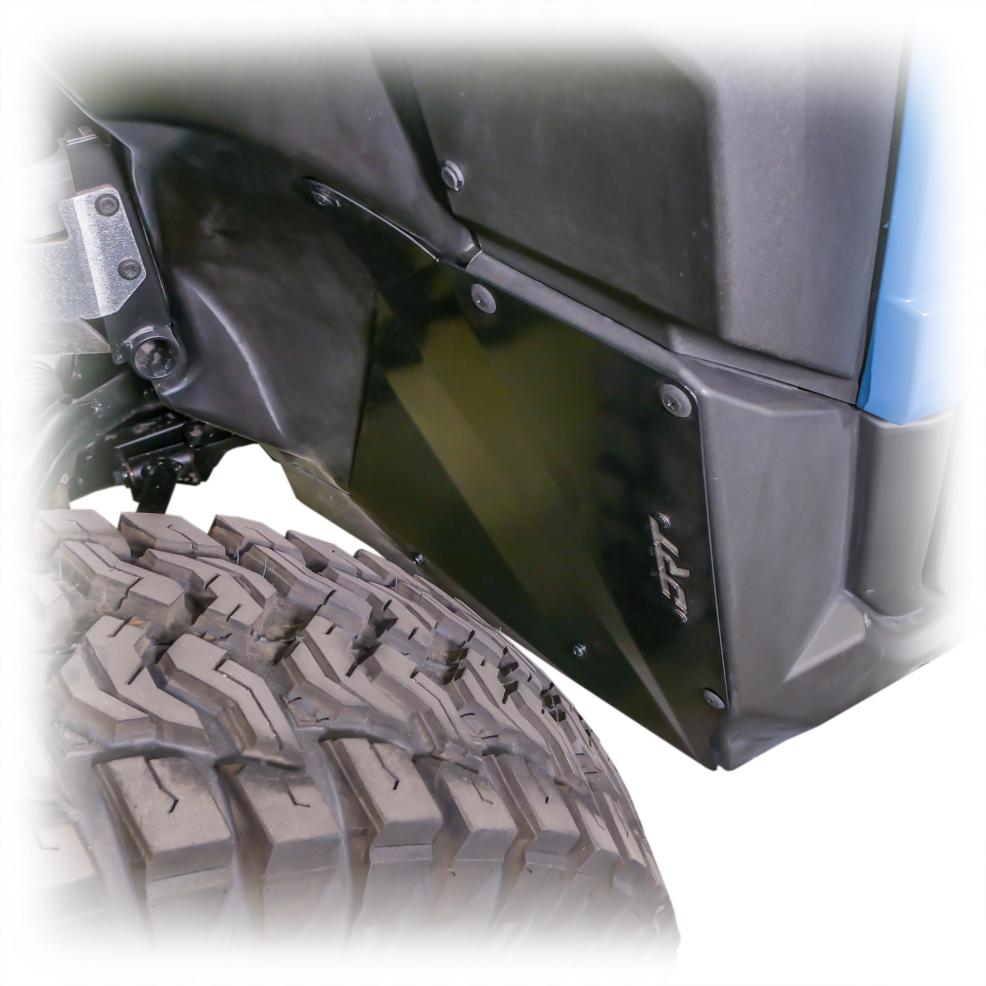 Installed view of inner fender shields on a Polaris adventure UTV