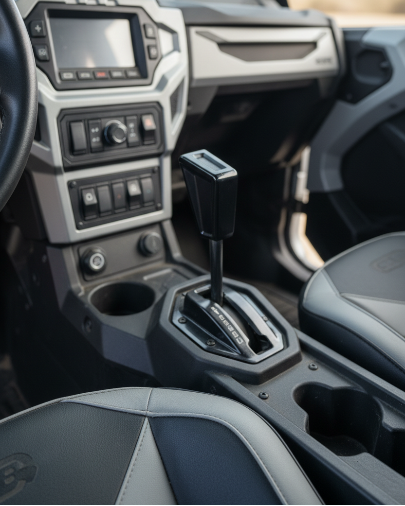 Side profile of Polaris RZR black shift knob
