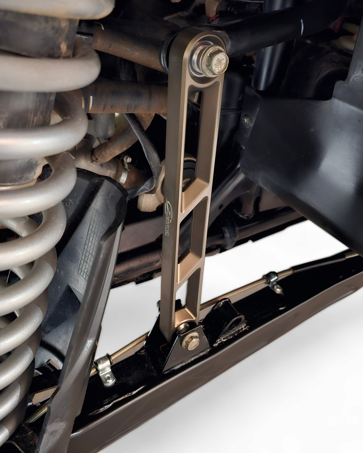 Polaris RZR Pro XP rear sway bar link shown installed on the rear suspension
