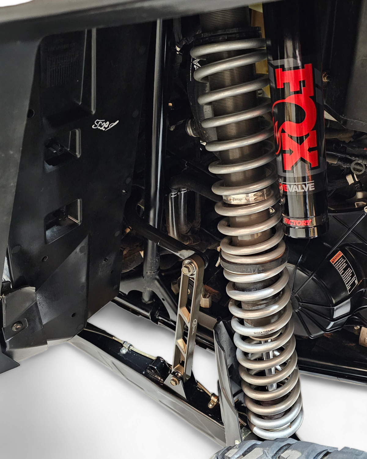 Bolt-on mounting point detail on Polaris RZR Pro XP gunmetal rear sway bar link