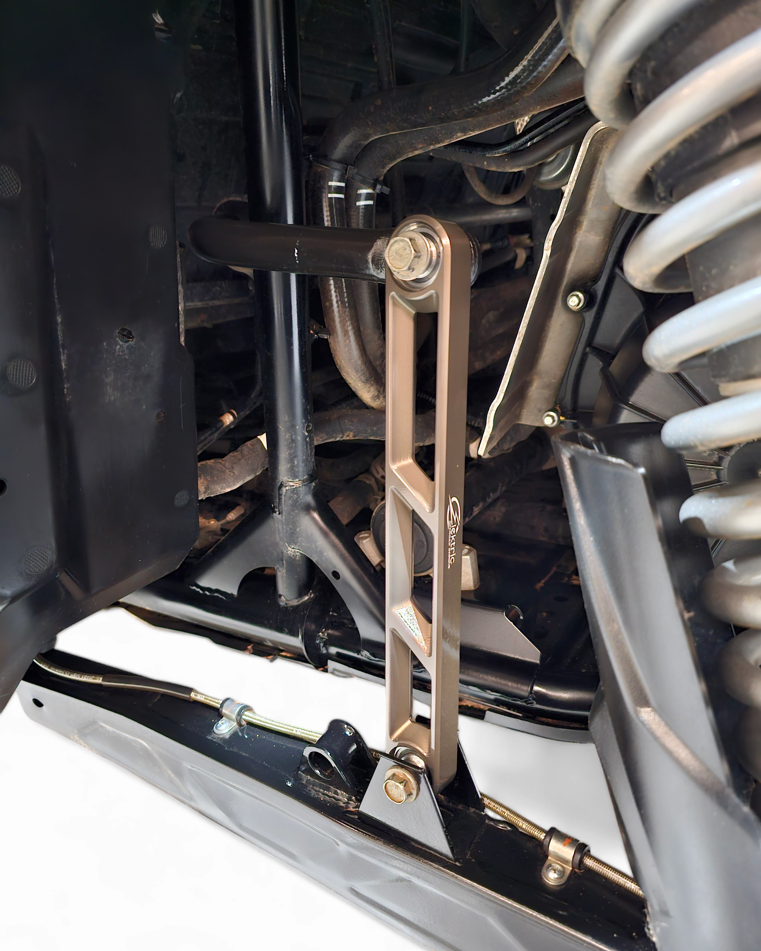 Polaris RZR Pro XP Rear Sway Bar Link shown solo in gunmetal displaying full billet construction