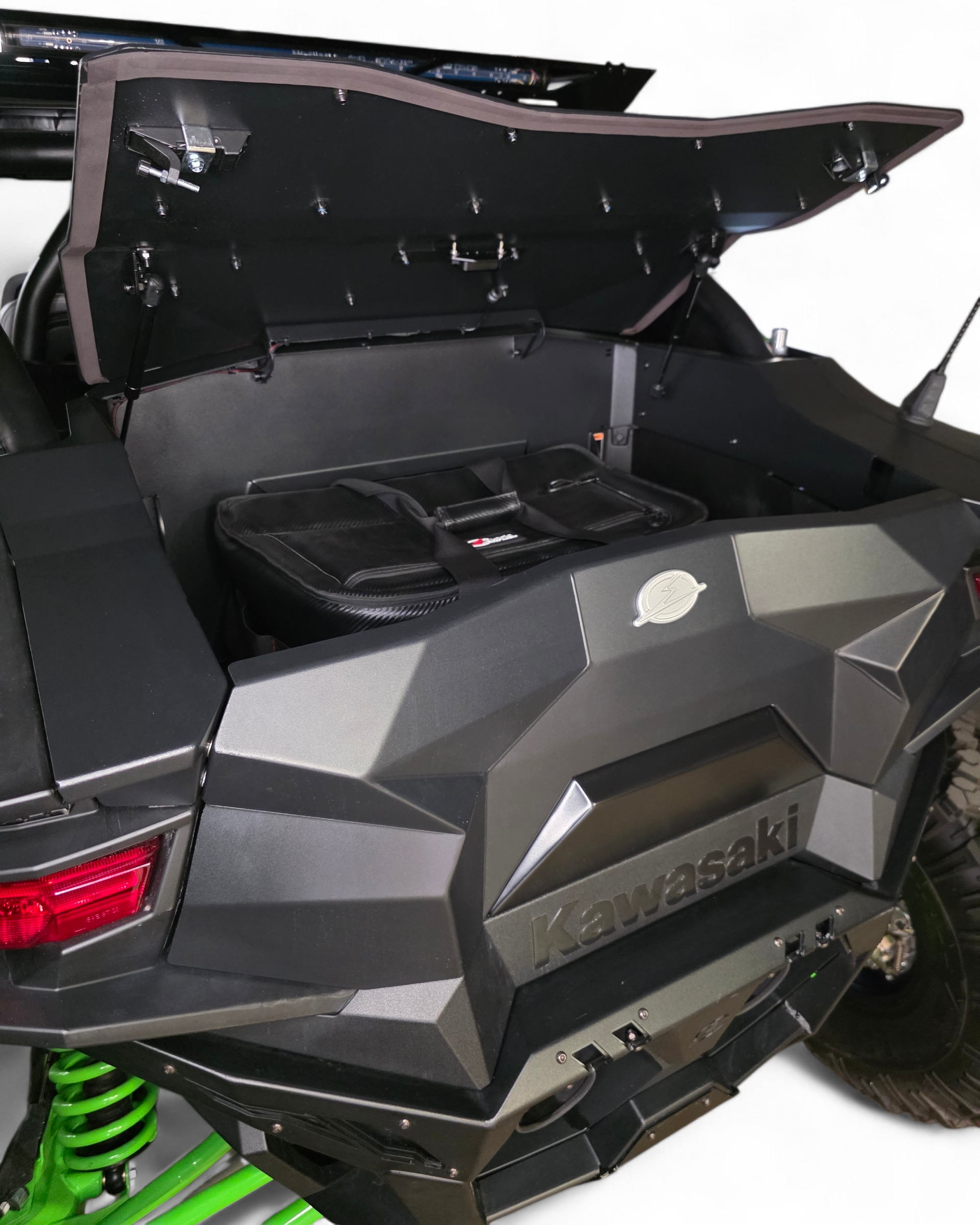 EOD 38-pack soft cooler strapped to a truck bed