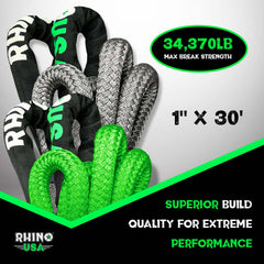 Rhino USA Kinetic Energy Recovery Rope (1In X 30Ft) Gray KROPE-1X30-GRY