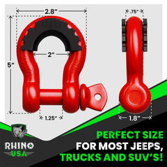 Rhino USA 3/4In D-Ring Shackle Set (2-Pack)(Red) RNO-RED-SHACKLES