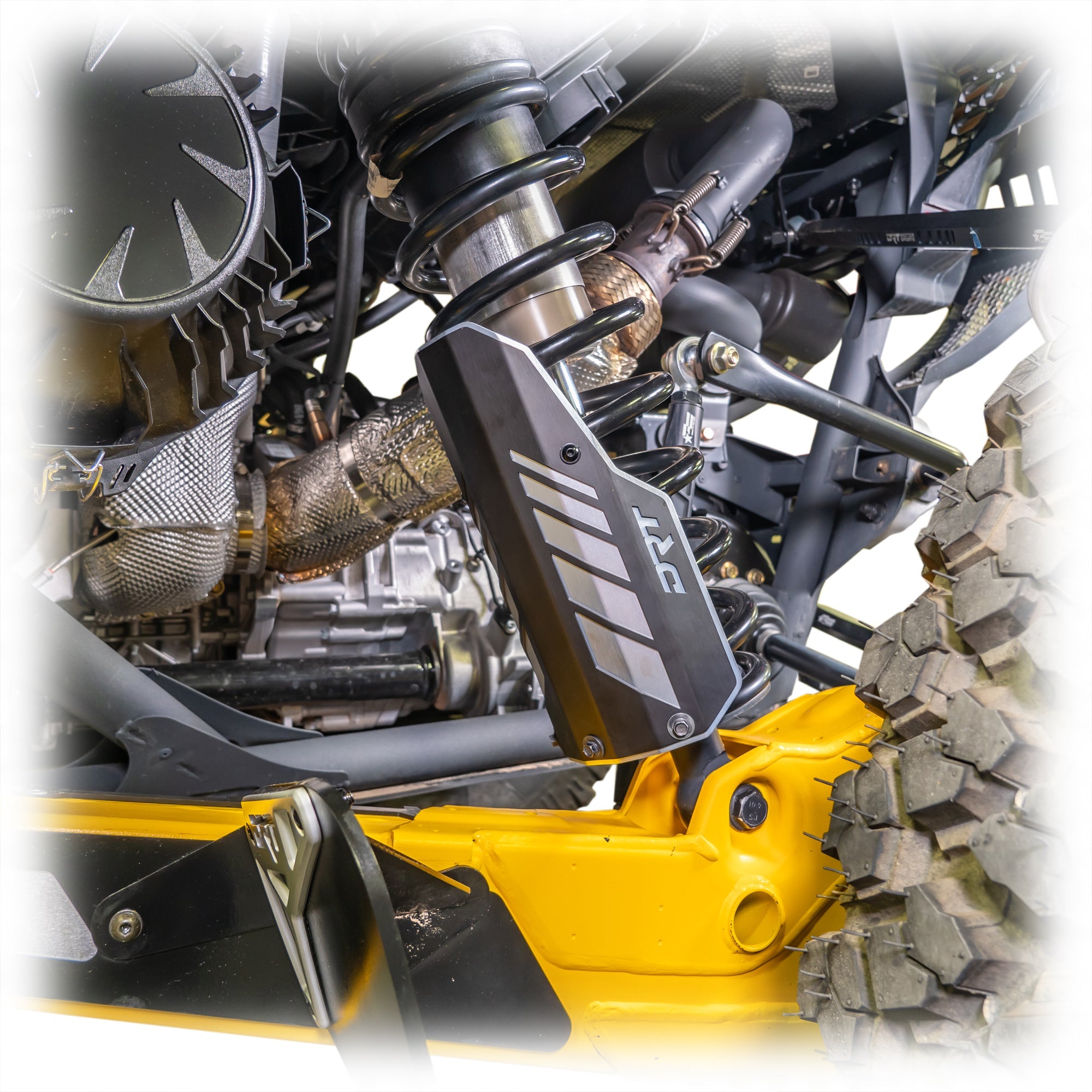 6061-T6 aluminum shock guards for Maverick R / X3 rear suspension, black military-grade anodized