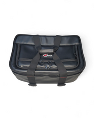 EOD 38-Pack Soft Cooler shown in carbon-fiber-style vinyl with red stitching