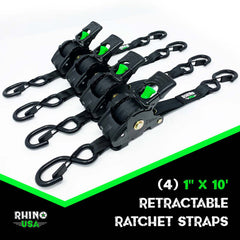 Rhino USA Retractable Ratchet Straps (4Pk 1Inx10Ft) (Blue) TD-RSRE1X10-BLU