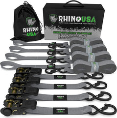 Rhino USA Medium Duty Ratchet Strap Tie-Down 4-Pack (Gray) RCHT-4PACK-GRY