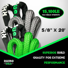 Rhino USA Kinetic Energy Recovery Rope (5/8In X 20Ft) Gray KROPE-58X20-GRY