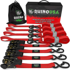 Rhino USA Medium Duty Ratchet Strap Tie-Down 4-Pack (Red) RCHT-4PACK-RED