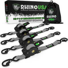 Rhino USA Retractable Ratchet Straps (4Pk 1Inx10Ft) (Gray) TD-RSRE1X10-GRY