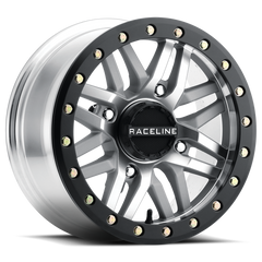 Raceline A91MA Ryno 14x7in/4x156 BP/10mm Offset/132.5mm Bore - Machined & Black Ring Beadlock Wheel A91MA-47056+10