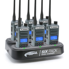 Rugged 6 Pack - Rugged GMR2 PLUS - GMRS and FRS Two Way Handheld Radios with Bank Charger - Safety Orange