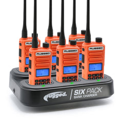 Rugged GMR2 PLUS - GMRS and FRS Two Way Handheld Radios with Bank Charger - 6 Pack