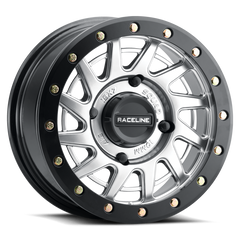 Raceline A12SB Squad 15x7in/4x137 BP/38mm Offset/110.18mm Bore - Silver & Black Ring Beadlock Wheel A12SB-57037+38