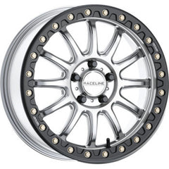 Raceline A14SB Alpha 15x7in/4x137 BP/10mm Offset/110.18mm Bore - Silver & Blk Ring Beadlock Wheel A14SB-57037+10