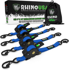 Rhino USA Retractable Ratchet Straps (4Pk 1Inx10Ft) (Blue) TD-RSRE1X10-BLU
