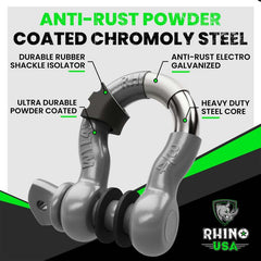 Rhino USA 3/4In D-Ring Shackle Set (2-Pack)(Gray) RNO-GRY-SHACKLES