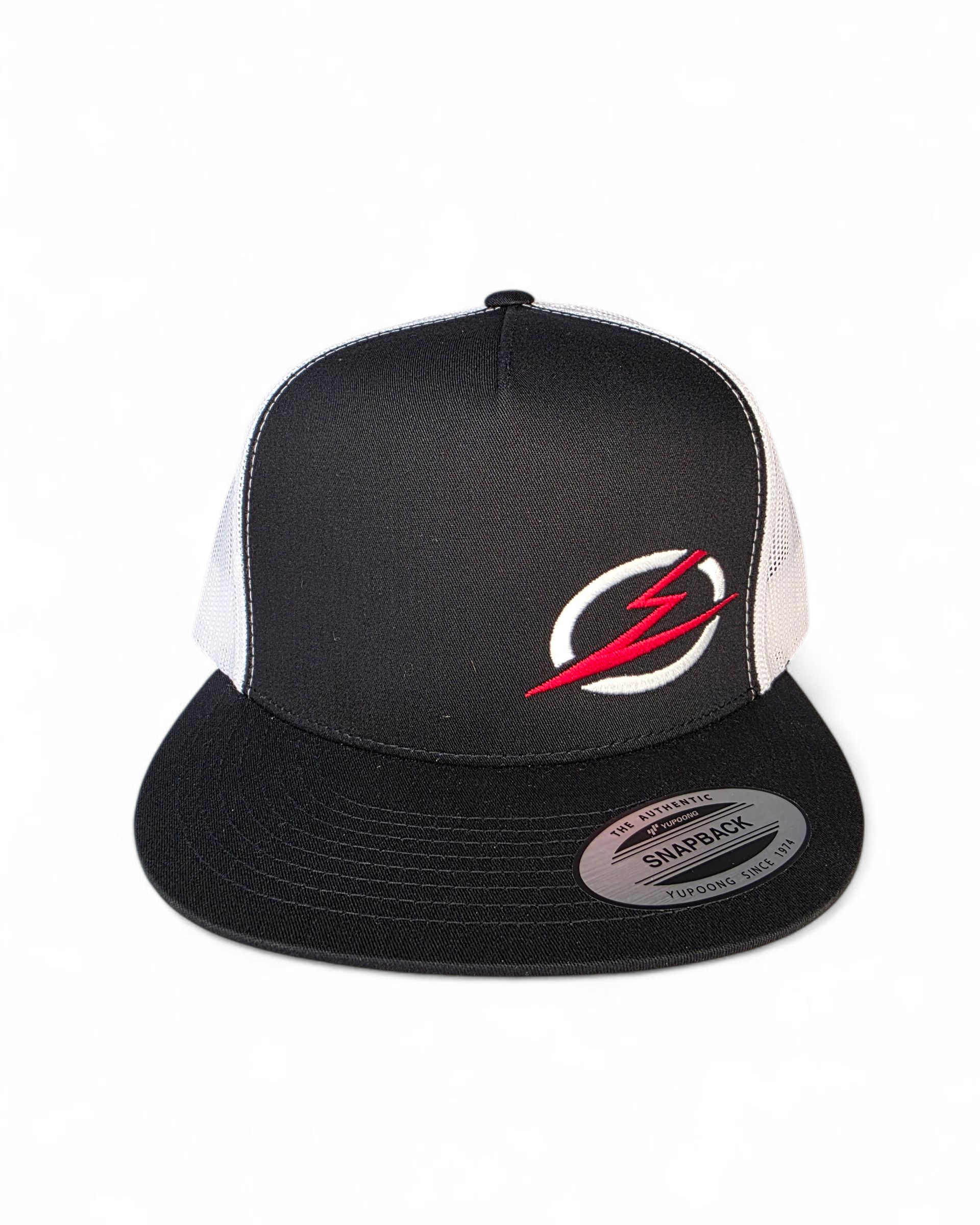 Angled view of EOD two-tone trucker hat