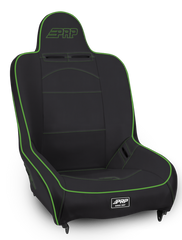 PRP Premier High Back Suspension Seat; Black & Green Vinyl A100110-201-W