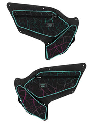 PRP Shreddy Front Door Bags with Knee Pad for Polaris RZR PRO XP, PRO R, Turbo R (Pair), Cracked and Teal SHRDYE97-314