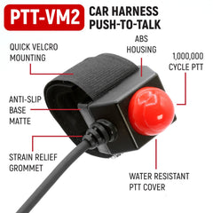 Rugged Velcro Mount Steering Wheel Push to Talk (PTT) with Coil Cord  for Car Harnesses