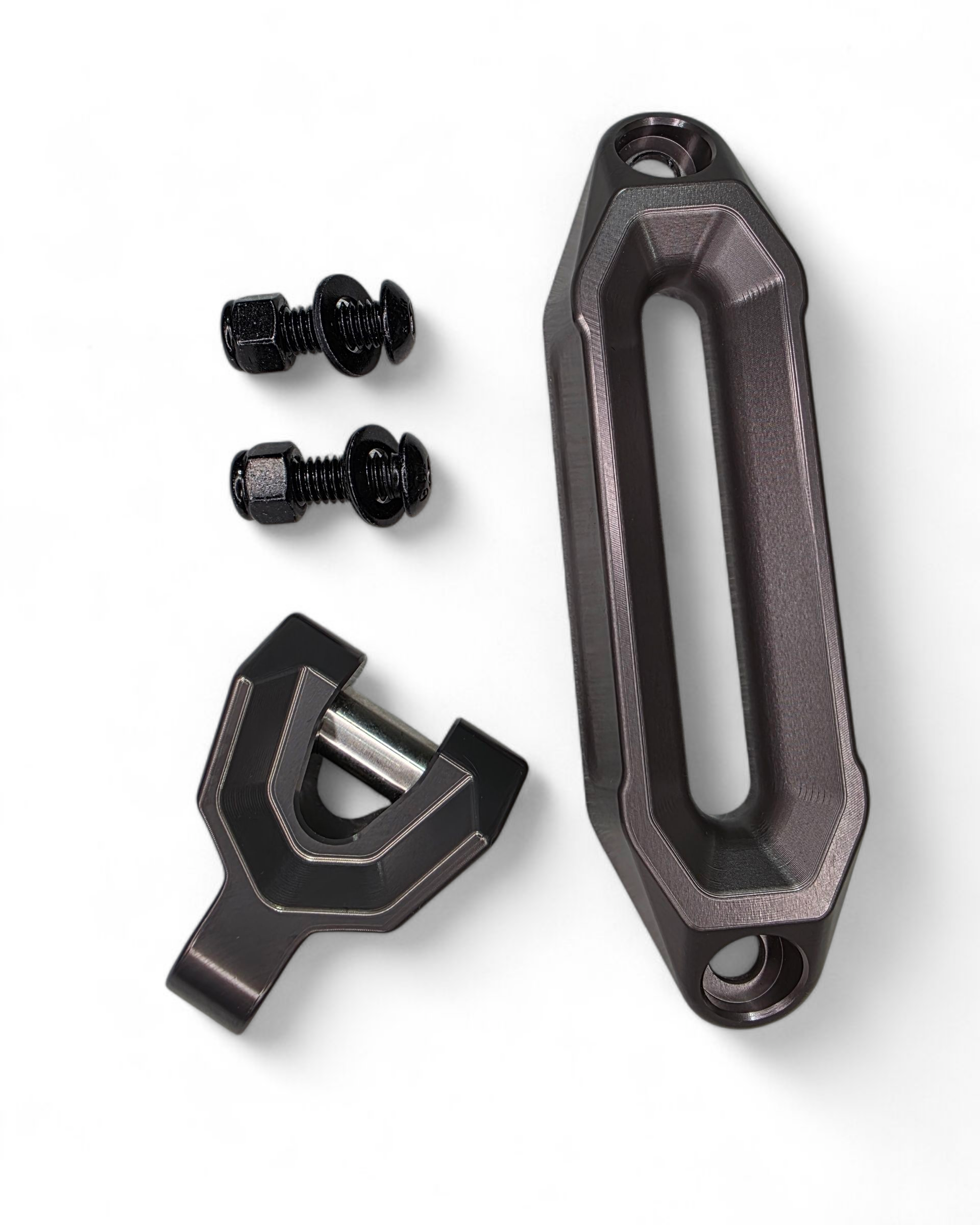 EOD Winch Fairlead and Hook shown solo in gunmetal displaying full billet aluminum construction