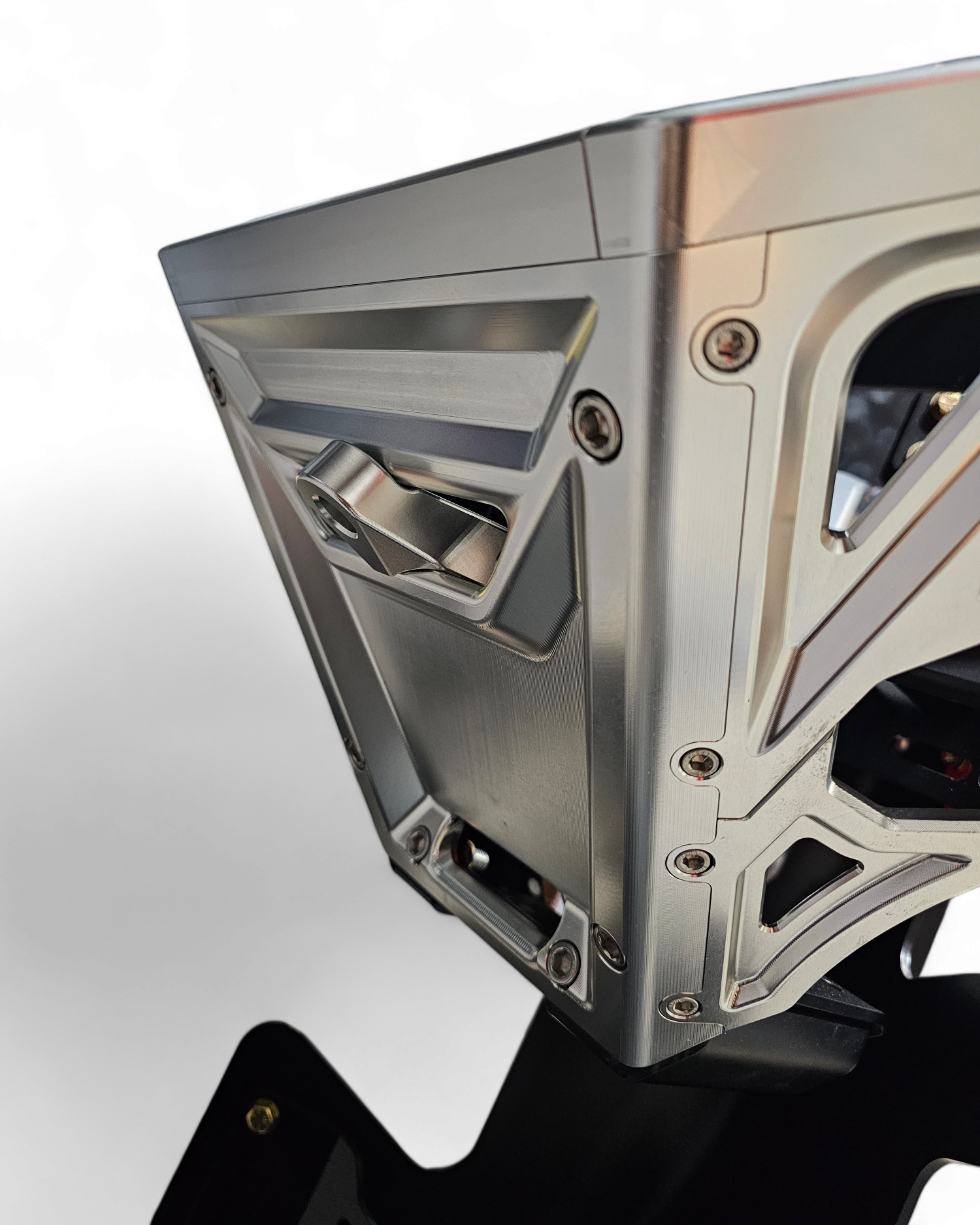 Angled view of EOD clear winch hook installed on a Billet series bumper