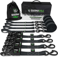 Rhino USA Heavy Duty Ratchet Tie-Down 4-Pack Black 1.6In X 15Ft TD-GC1.6X15-BLK