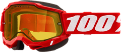 100-PERCENT ACCURI 2 SNOWMOBILE GOGGLE NEON RED YELLOW LENS