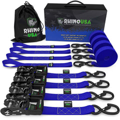 Rhino USA Heavy Duty Ratchet Tie-Down 4-Pack Blue 1.6In X 15Ft TD-GC1.6X15-BLU