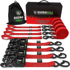 Rhino USA Heavy Duty Ratchet Tie-Down 4-Pack (Red) 1.6In X 8Ft HDKIT-4PK-RED