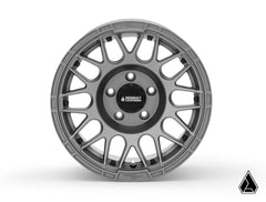 Assault Industries Sticky XT Warrior Tires 35x10x15 on 15x10 Assault Industries Hellfire Matte Titanium Wheels 4/156 Pattern