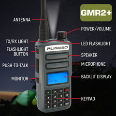 Rugged Adventure Pack - Rugged GMR2 PLUS - GMRS and FRS Two Way Handheld Radios with Accessories - Safety Orange